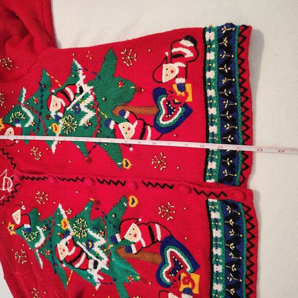 Vtg Parisian Works Christmas Cardigan Santa Christmas Tree Beaded Embellished M - Picture 4 of 12